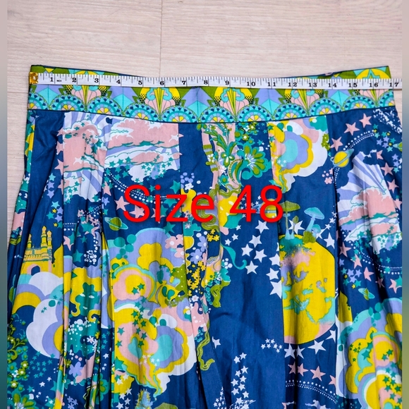 Emporio Sirenuse Flaminia Pleated Printed Cotton Blue & Green A-Line Skirt NWT - Picture 16 of 16